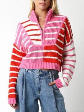 Pink, Red, and white striped Altar'd State cropped sweater